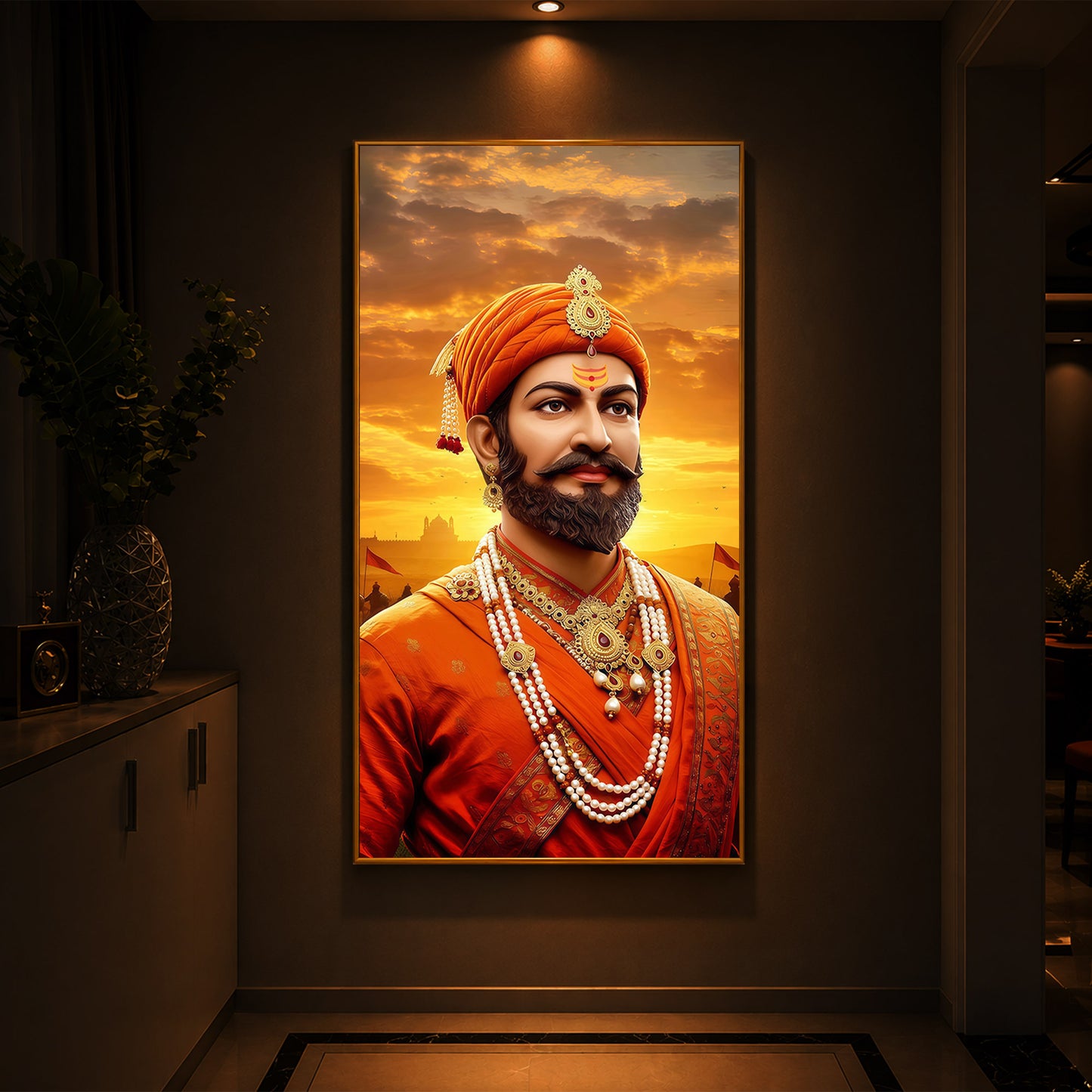 Chhatrapati Shivaji Maharaj Modern Luxury Backlight Vertical Wall Art