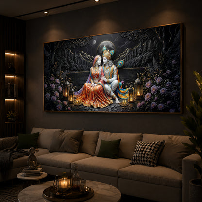 Hindu Deity Radha Krishna Modern Luxury Backlight Horizontal Wall Art