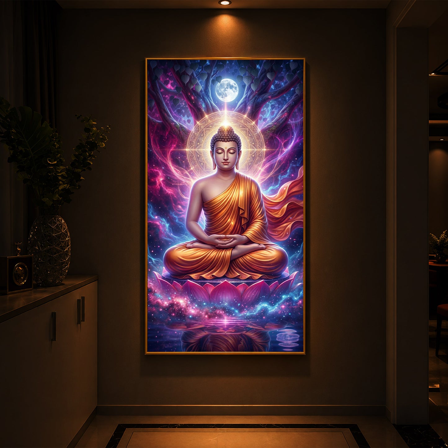 Lord Buddha Modern Luxury Backlight Vertical Wall Art