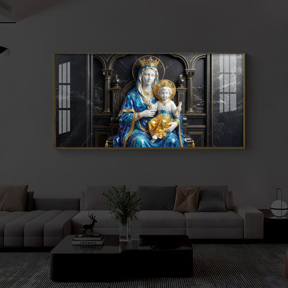 Mother Mary Holding Baby Jesus Modern Luxury Backlight Horizontal Wall Art