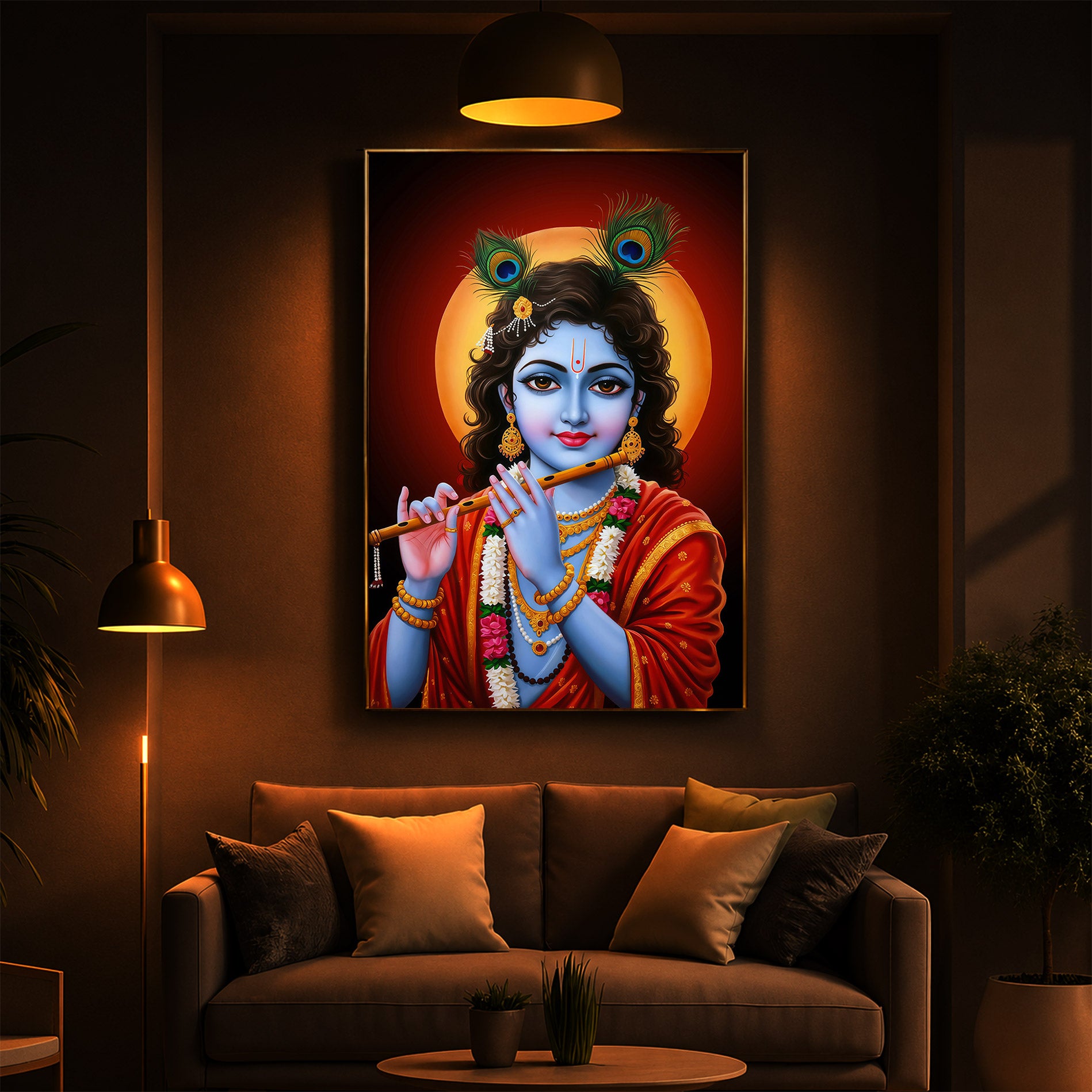 Lord Shree Krishna Ji Modern Luxury Backlight Vertical Wall Art