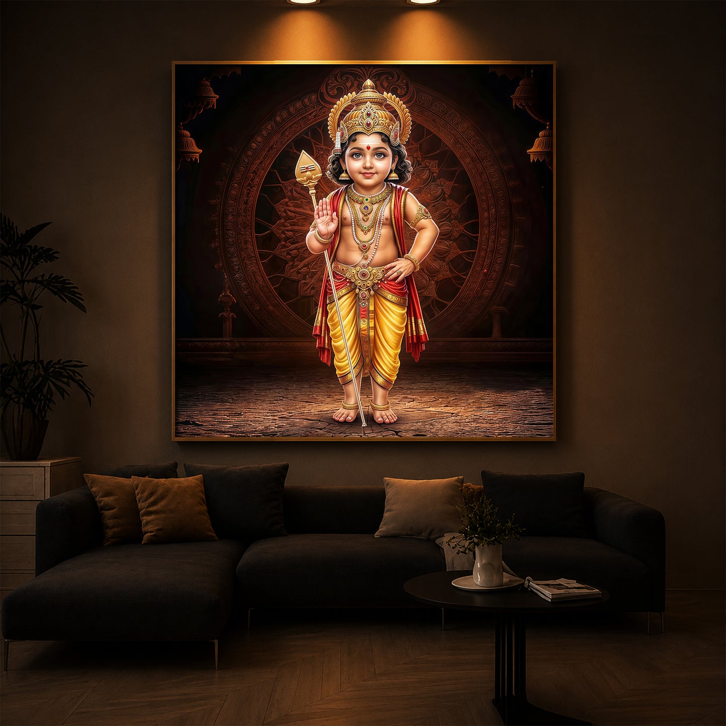 Divine Lord Murugan Modern Luxury Backlight Square Wall Art