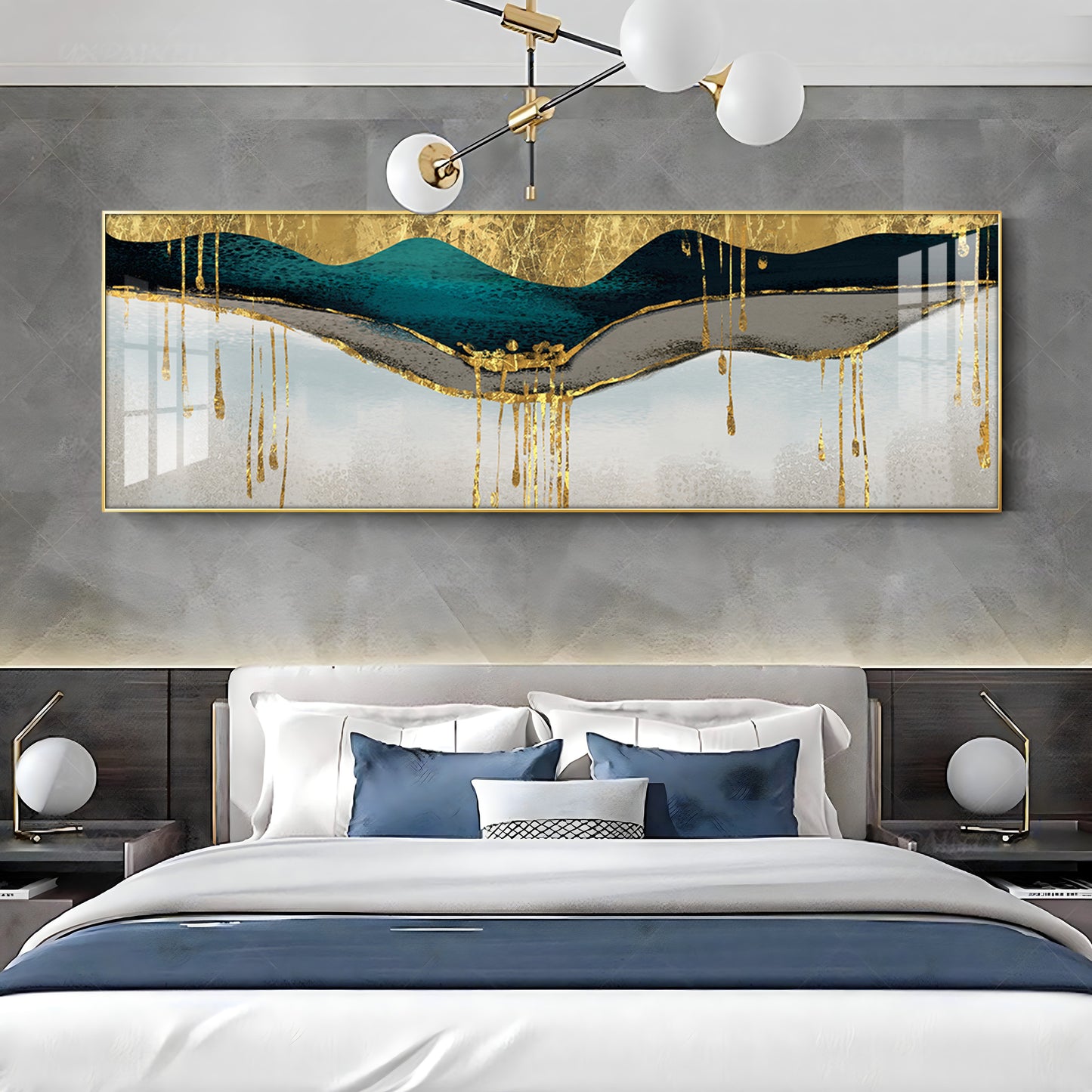 Golden Geomorphic Abstract Premium Acrylic Horizontal Wall Art