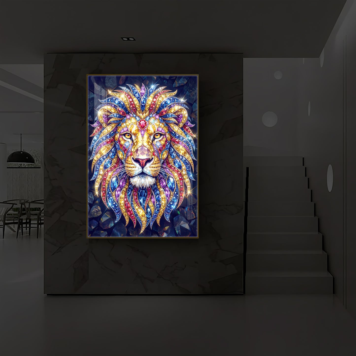 Imperial Lion Majesty Modern Luxury Backlight Vertical Wall Art