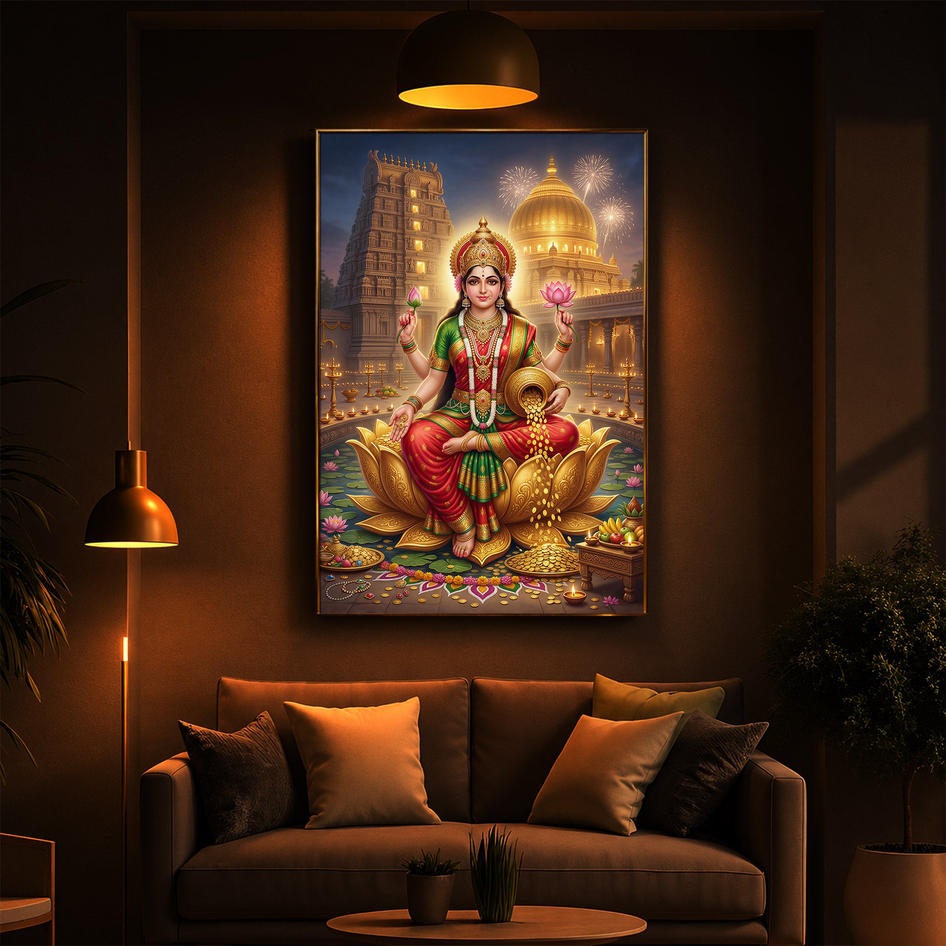 Lakshmi Ji Modern Luxury Backlight Vertical Wall Art