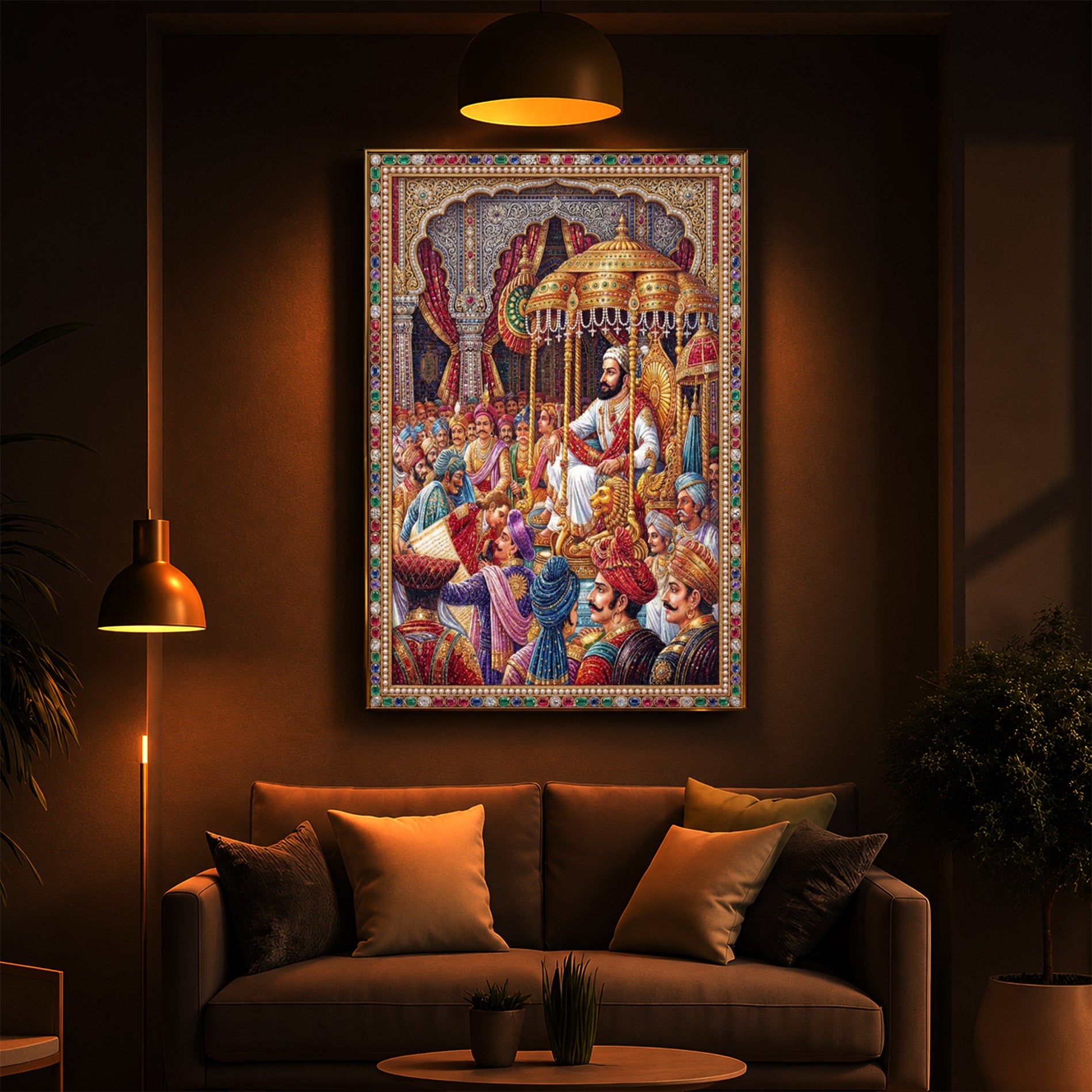 Darbar of Chhatrapati Shivaji Maharaj Modern Luxury Backlight Vertical Wall Art