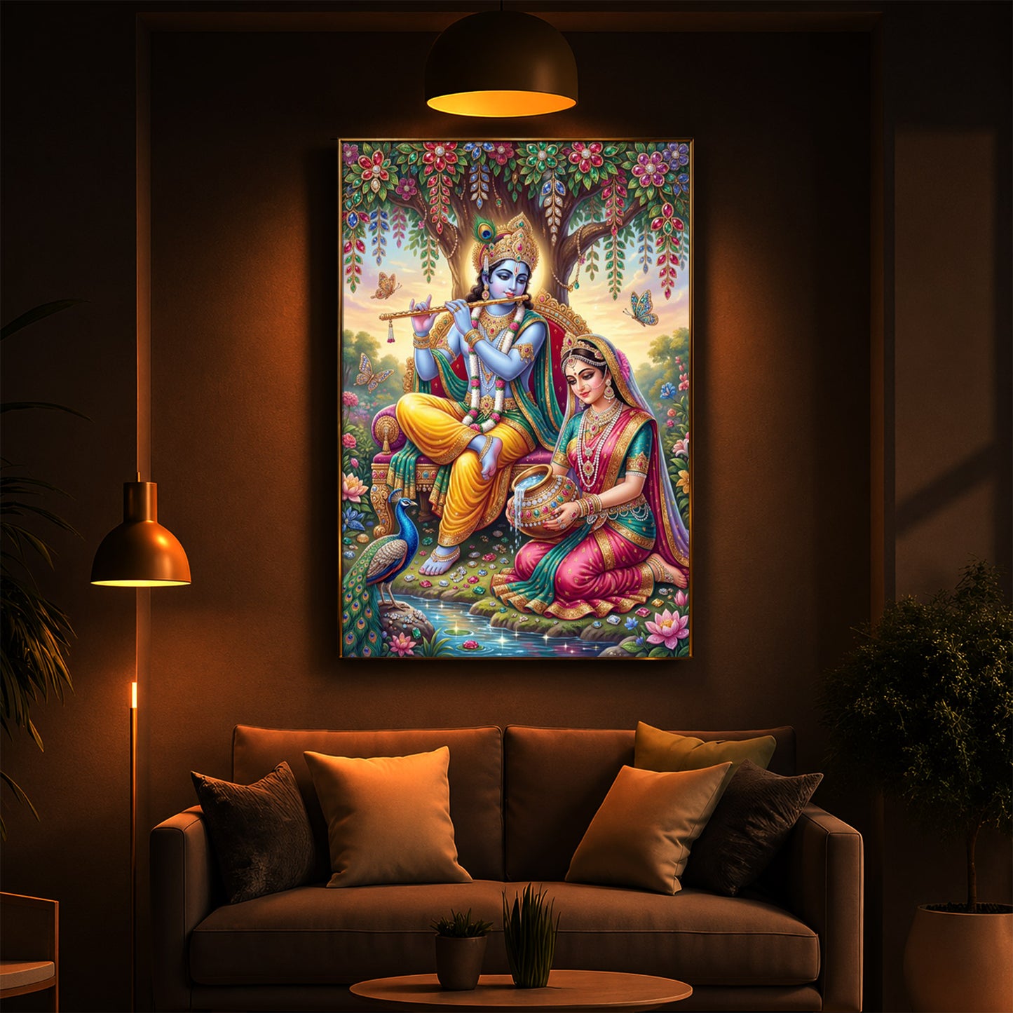 Krishna’s Flute with Radha’s Devotion Modern Luxury Backlight Vertical Wall Art