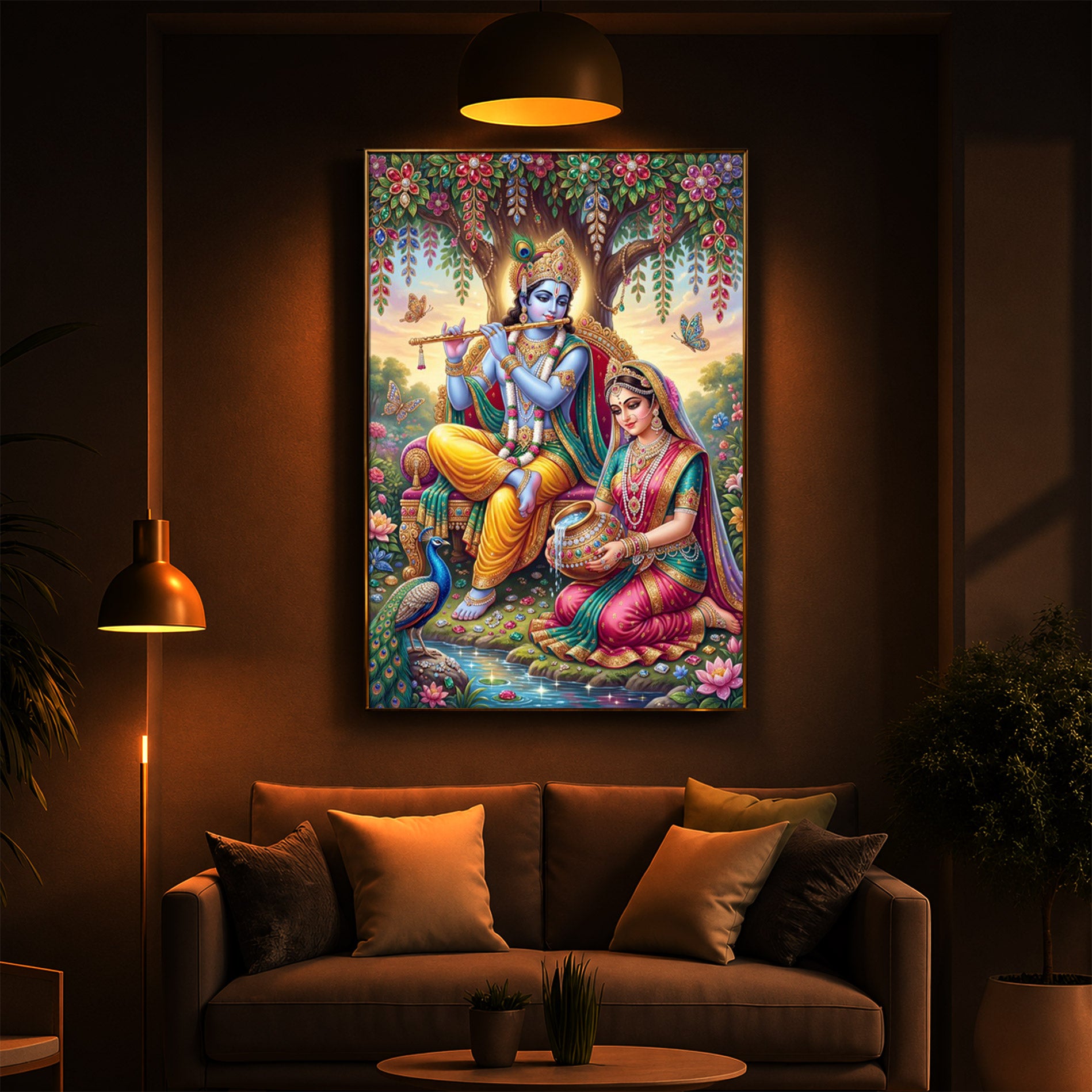 Krishna’s Flute with Radha’s Devotion Modern Luxury Backlight Vertical Wall Art