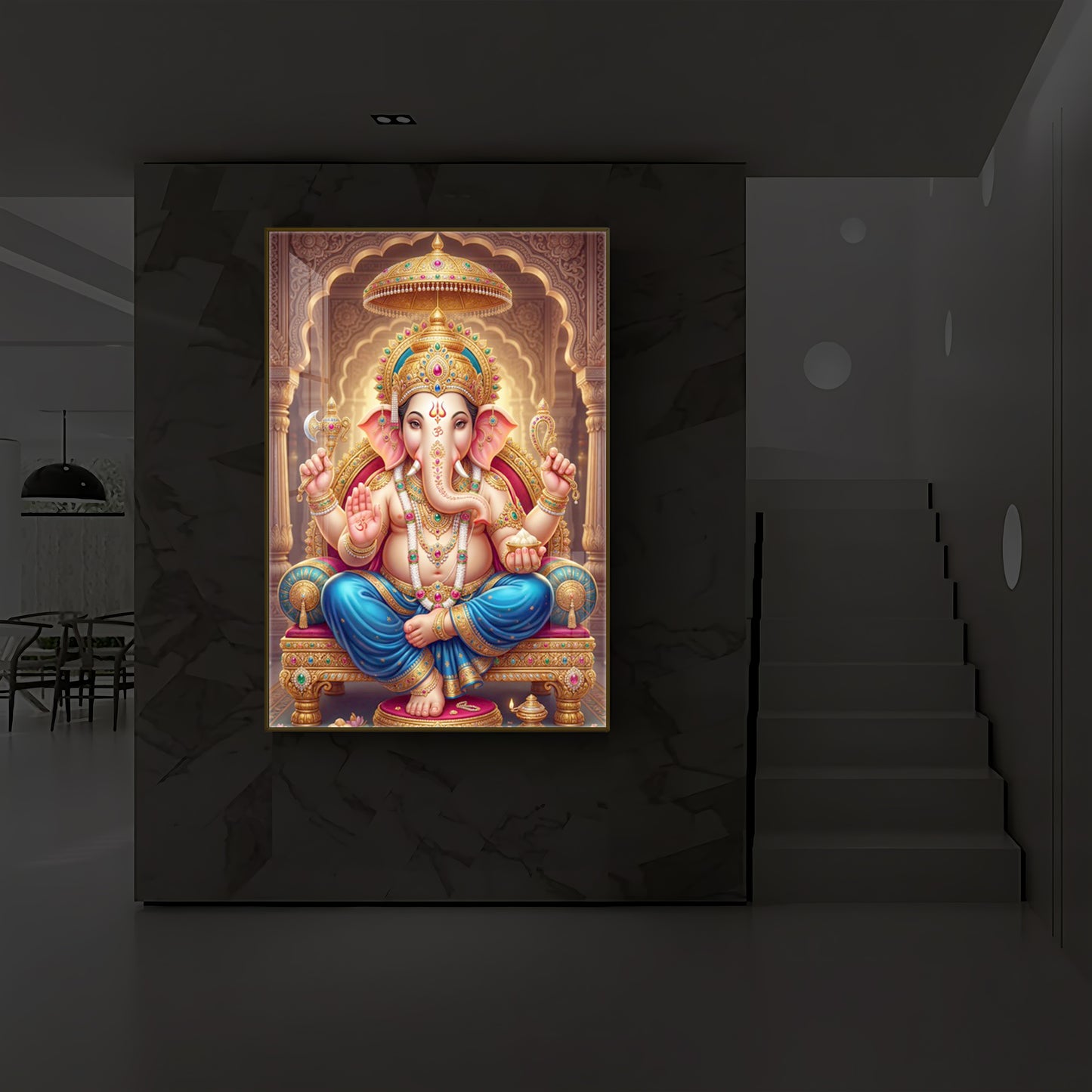 Shree Ganesh Modern Luxury Backlight Vertical Wall Art