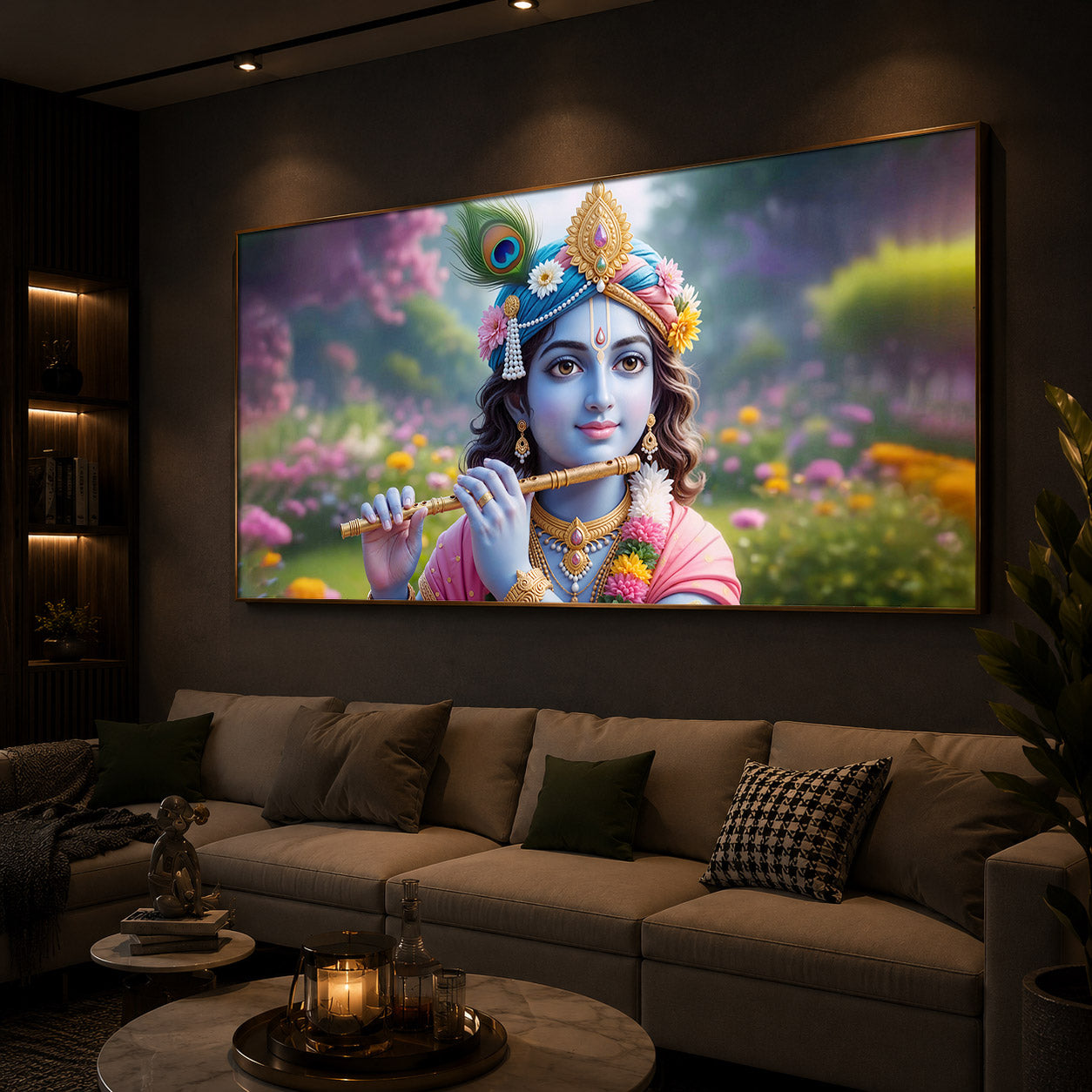 Krishna Ji Modern Luxury Backlight Horizontal Wall Art