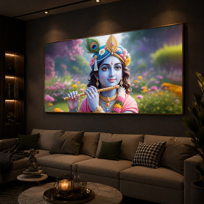 Krishna Ji Modern Luxury Backlight Horizontal Wall Art