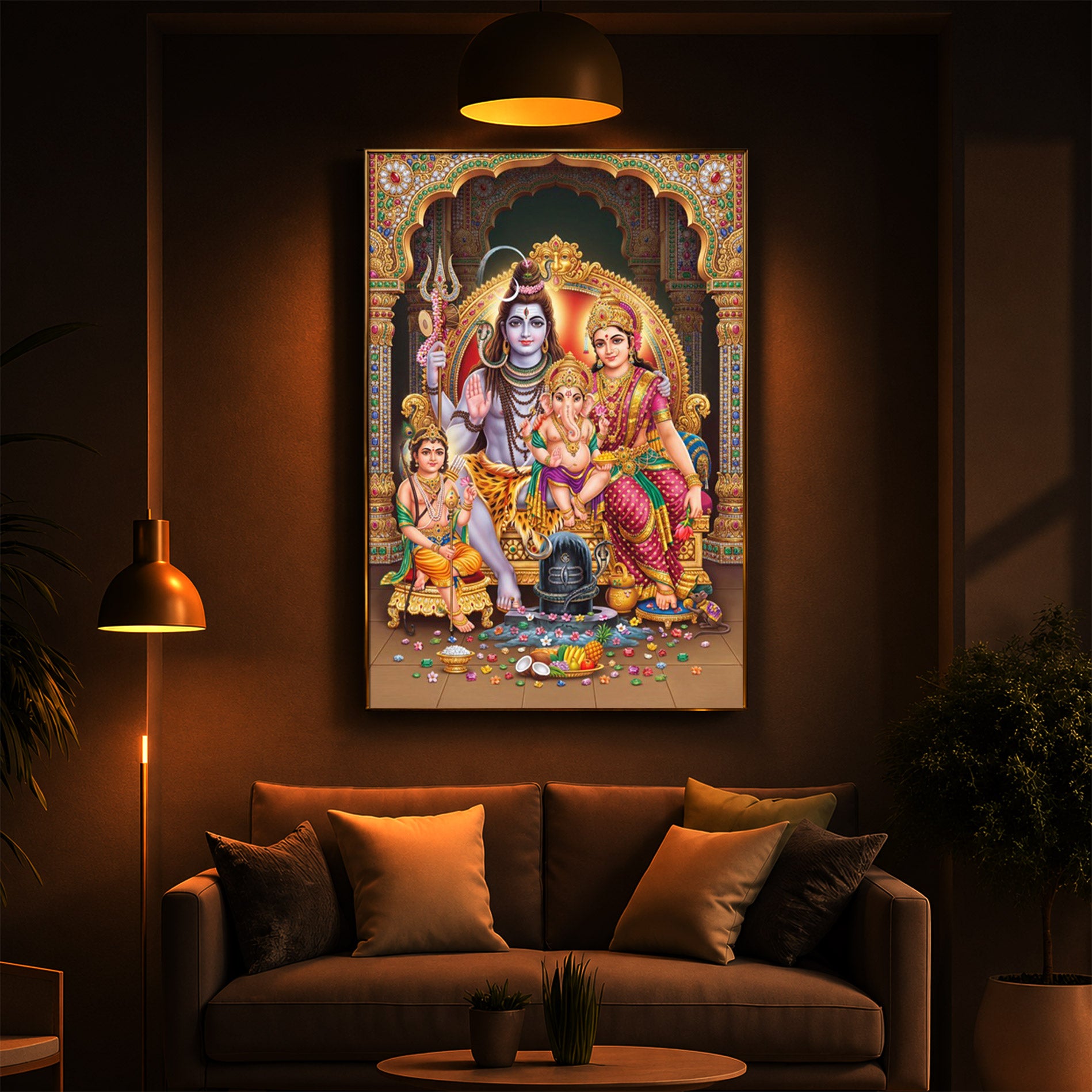 Shiva Parivar Modern Luxury Backlight Vertical Wall Art