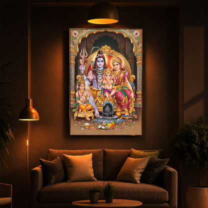 Shiva Parivar Modern Luxury Backlight Vertical Wall Art