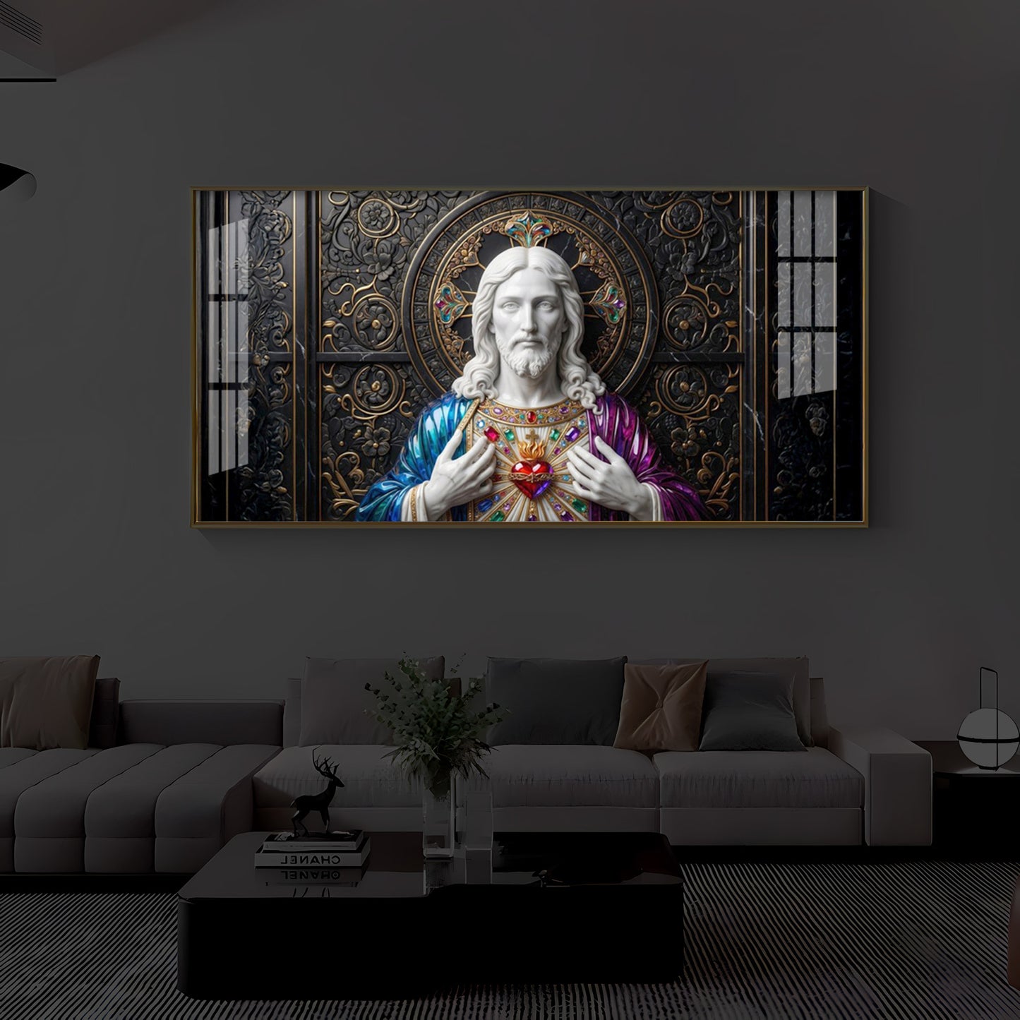 Sacred Heart Of Jesus Modern Luxury Backlight Horizontal Wall Art