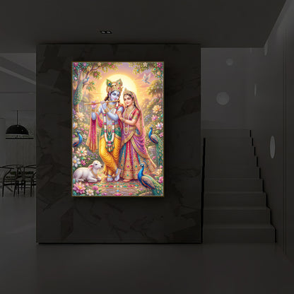 Radha Krishna Divine Harmony Modern Luxury Backlight Vertical Wall Art