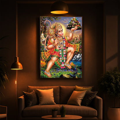 Hindu God Lord Hanuman Ji Modern Luxury Backlight Vertical Wall Art