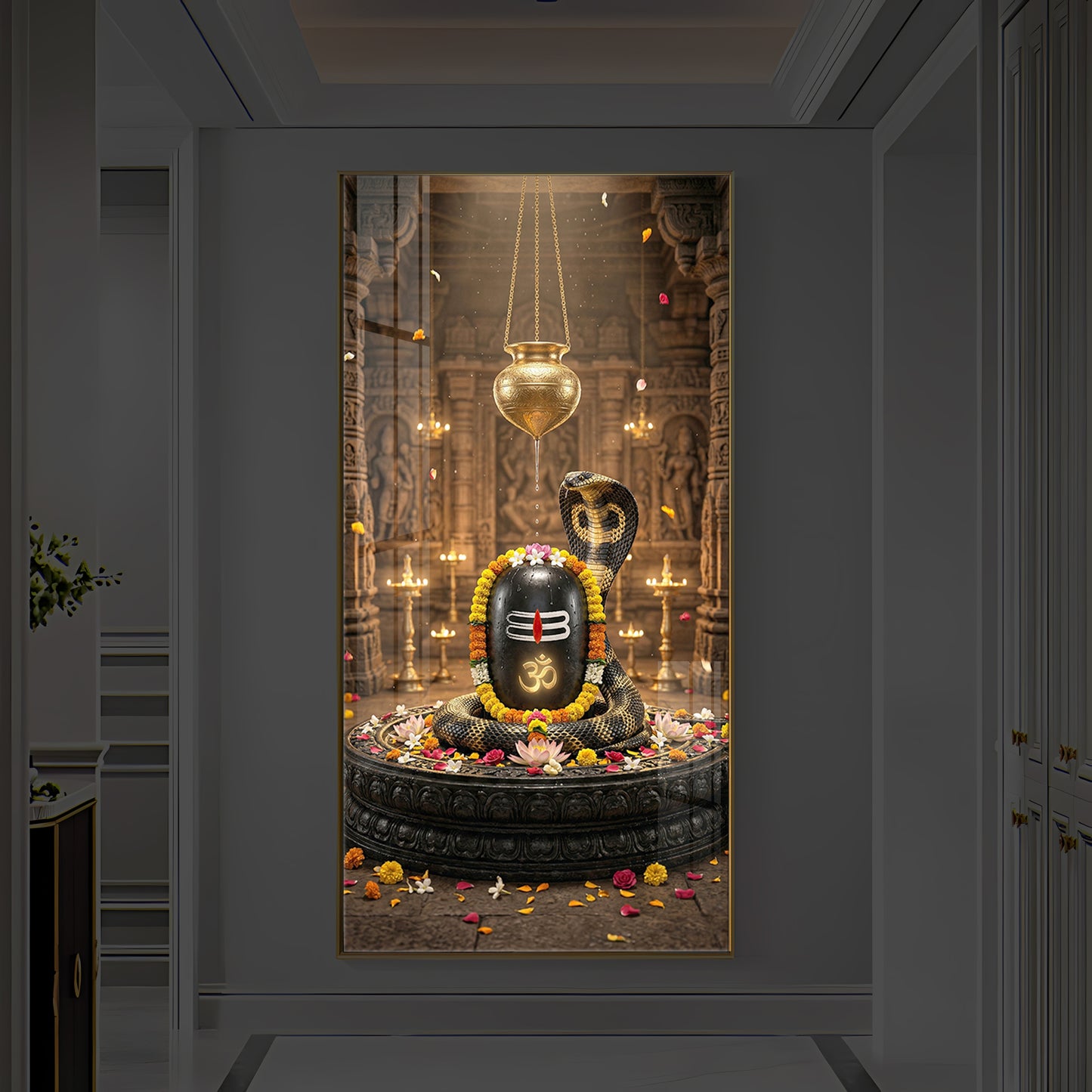 Om Namah Shivayah Modern Luxury Backlight Vertical Wall Art