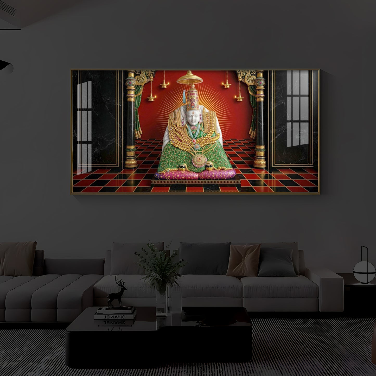 Shri Tulja Bhavani Modern Luxury Backlight Horizontal Wall Art