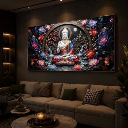 Colorful Buddha Modern Luxury Backlight Horizontal Wall Art