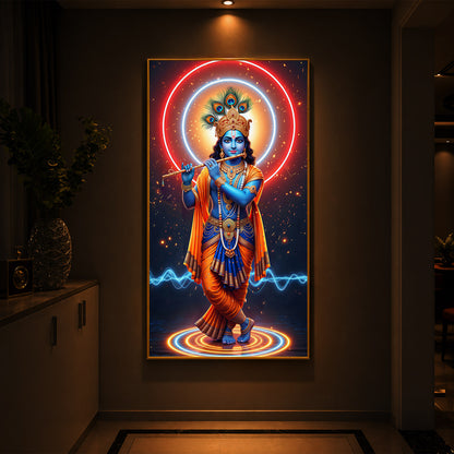 Divine Krishna Modern Luxury Backlight Vertical Wall Art