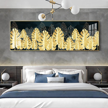 Golden Monstera Leaf Premium Acrylic Horizontal Wall Art