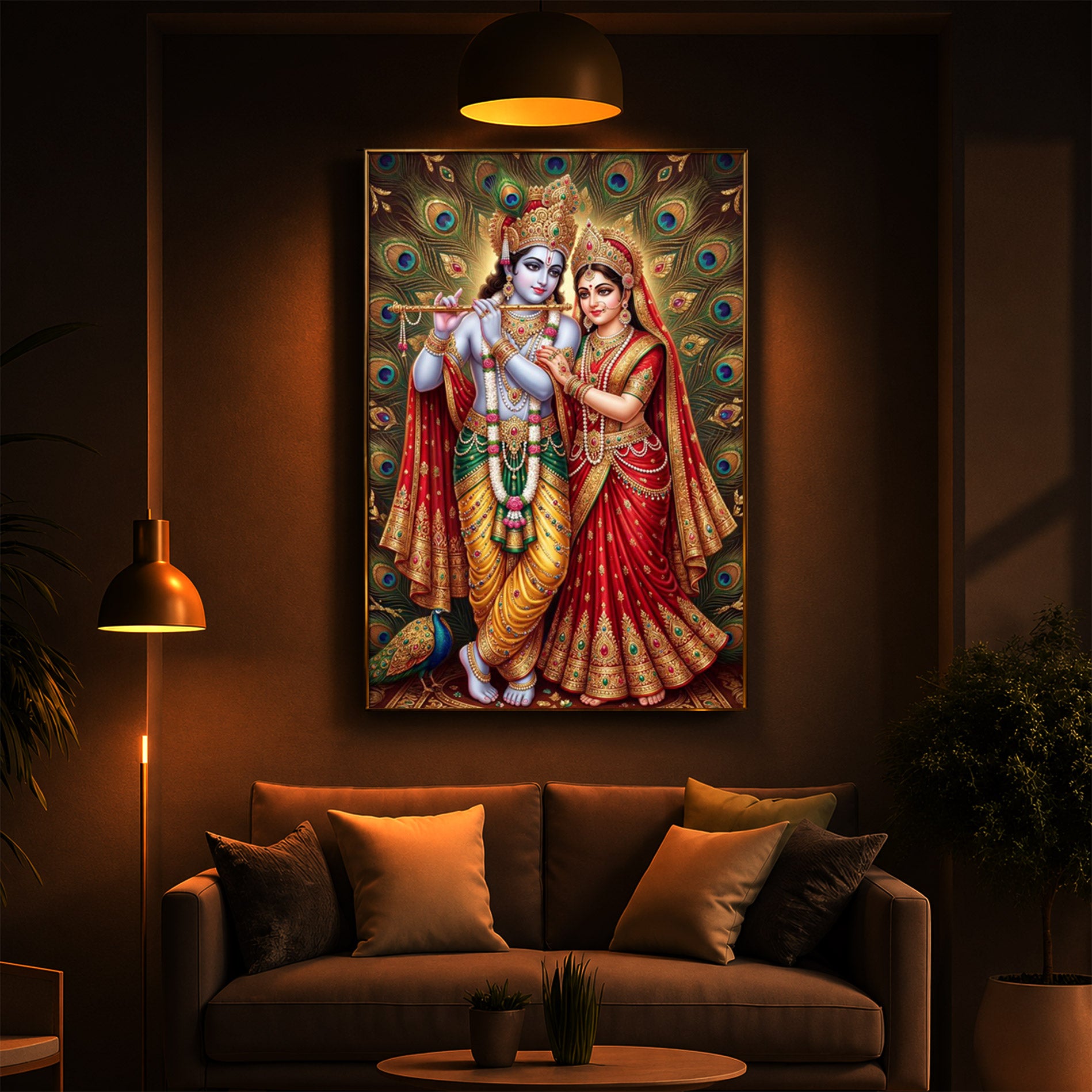 Radha Krishna Divine Bliss Modern Luxury Backlight Vertical Wall Art