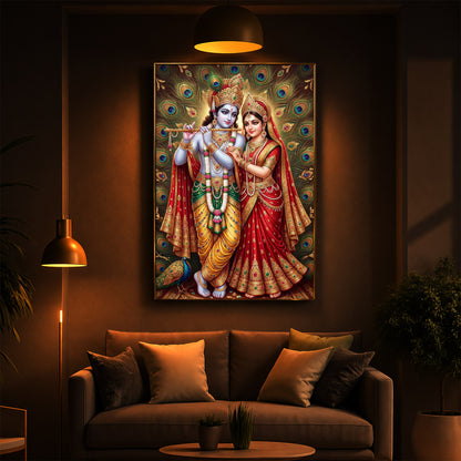 Radha Krishna Divine Bliss Modern Luxury Backlight Vertical Wall Art