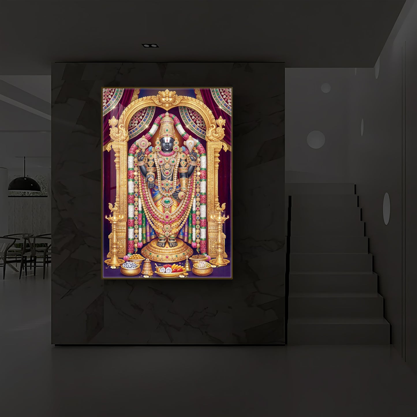Venkateshwara Swamy Modern Luxury Backlight Vertical Wall Art