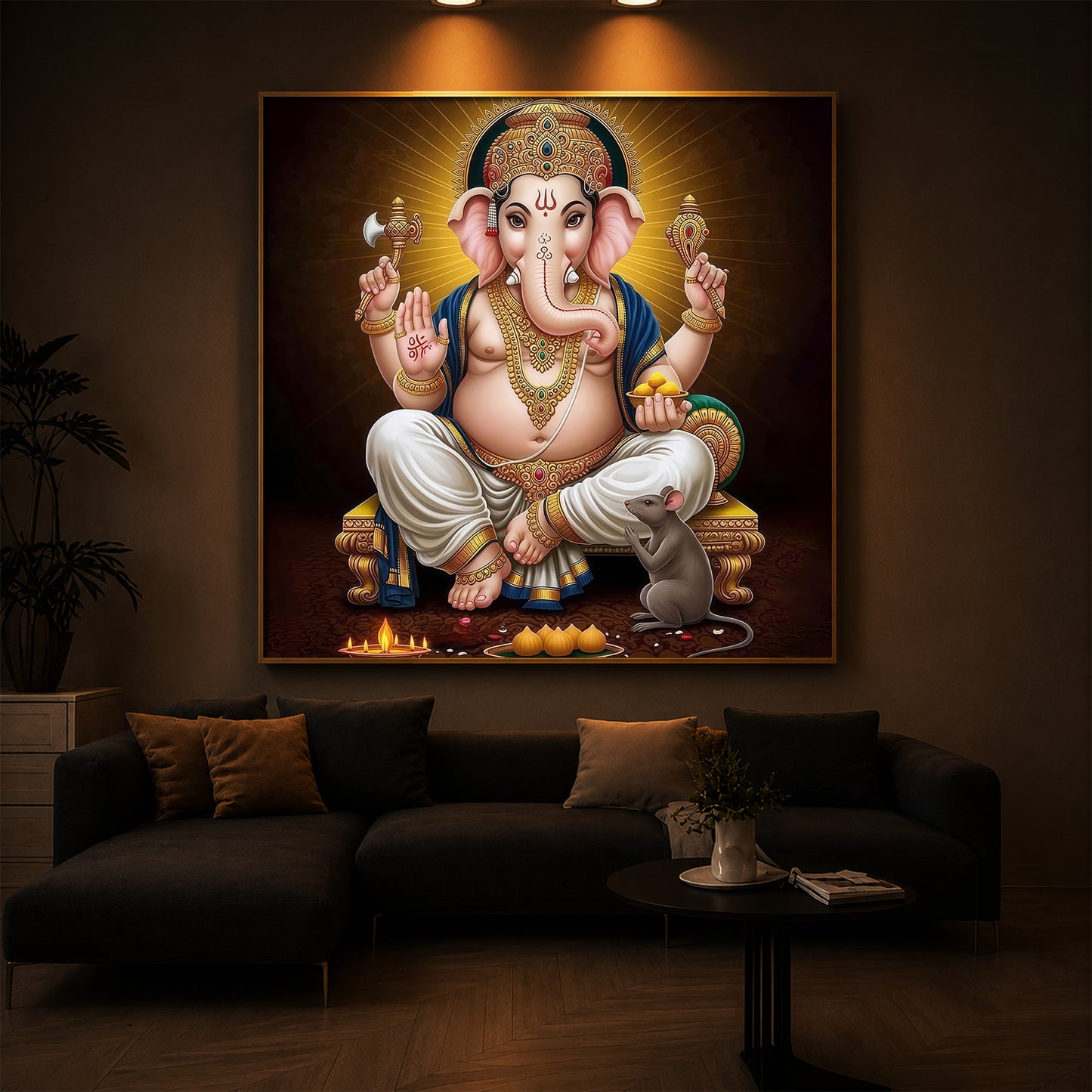 Shree Ganesh Modern Luxury Backlight Square Wall Art