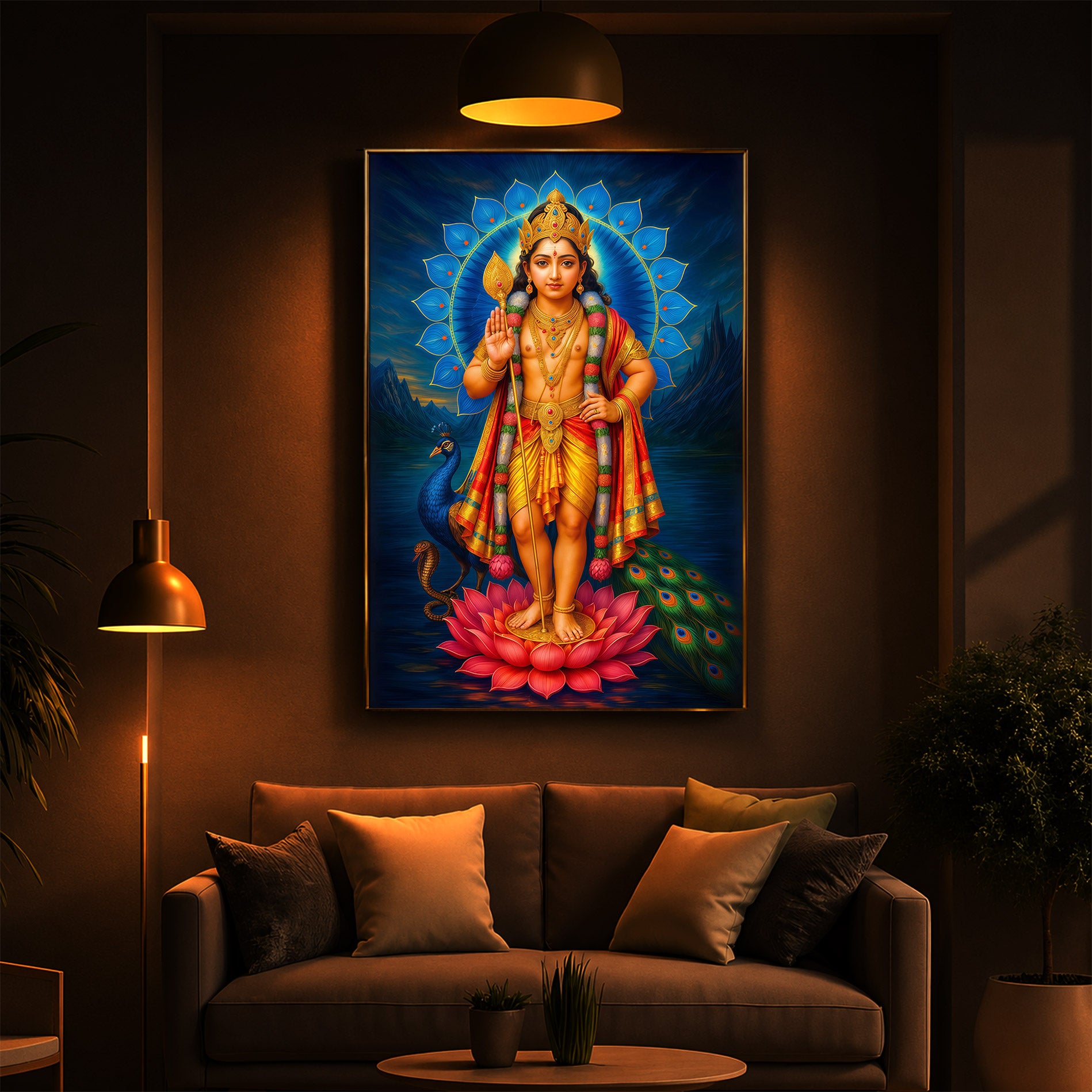 Sri Murugan Ji Modern Luxury Backlight Vertical Wall Art