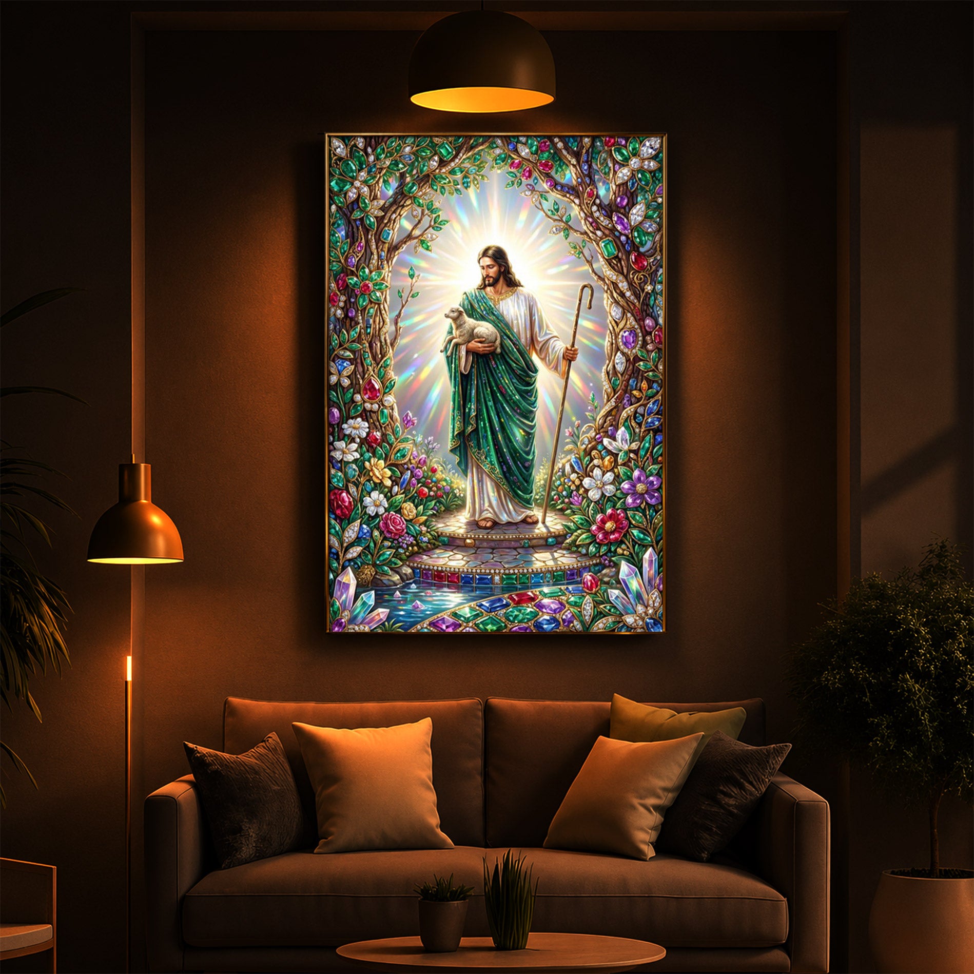 Divine God Shepherd Jesus Modern Luxury Backlight Vertical Wall Art