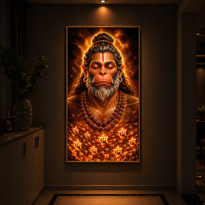 Divine Bajrangbali Meditating Modern Luxury Backlight Vertical Wall Art