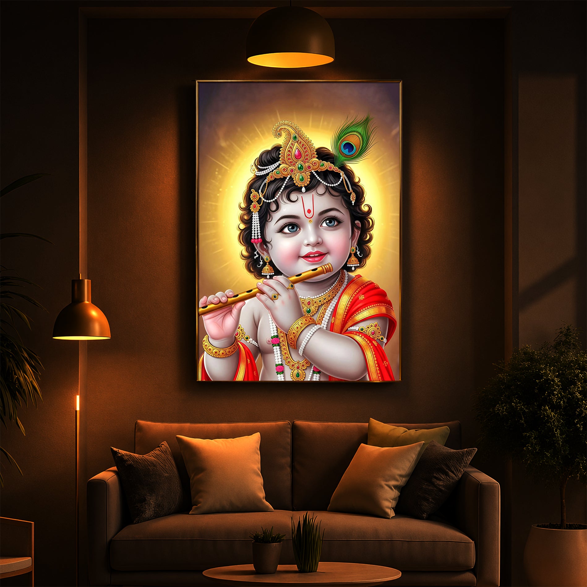 Lord baby Krishna Modern Luxury Backlight Vertical Wall Art