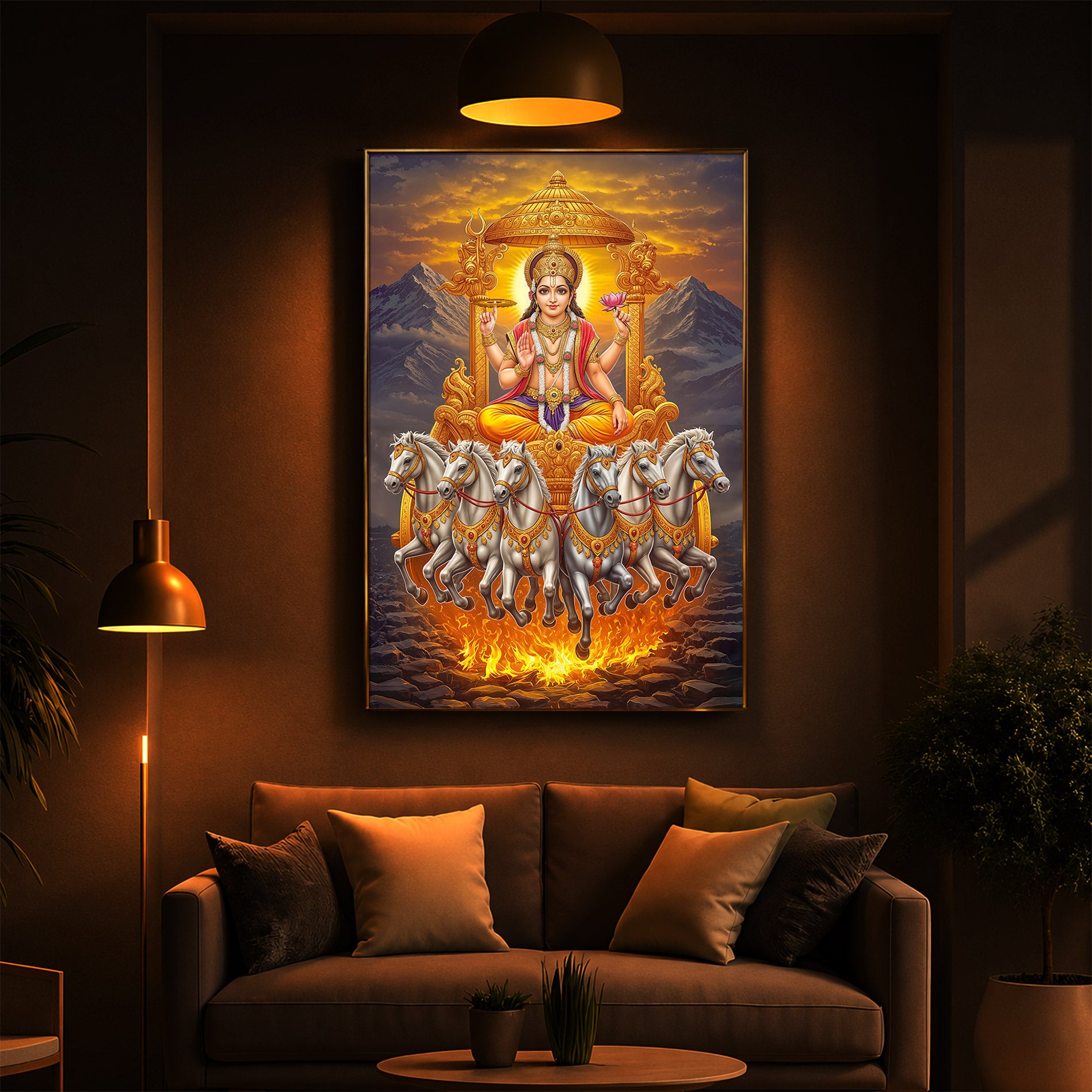 Lord Surya Dev Modern Luxury Backlight Vertical Wall Art