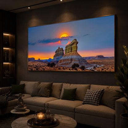 Desert Rock Plateau Sunset Modern Luxury Backlight Horizontal Wall Art