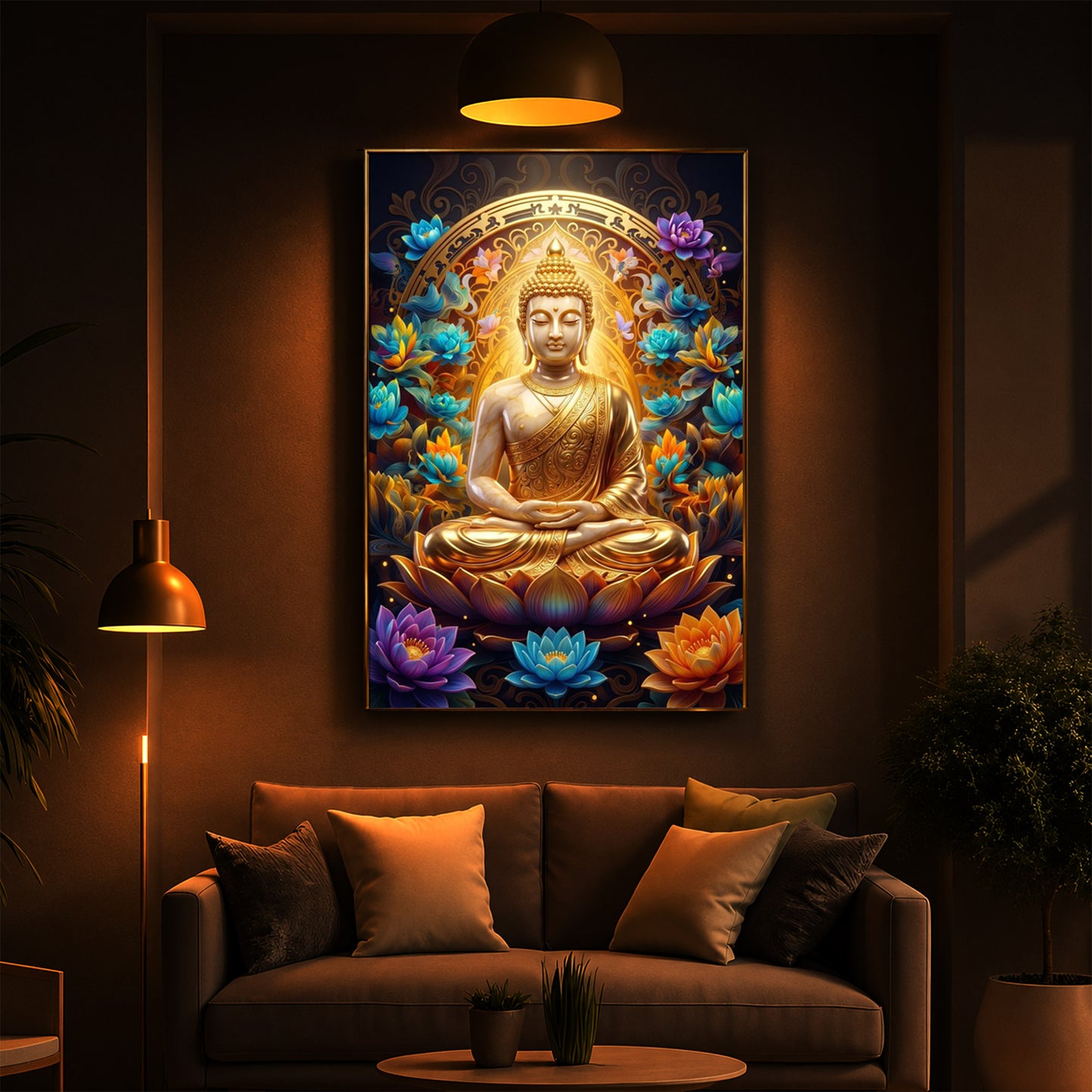 Meditating Gautam Buddha Modern Luxury Backlight Vertical Wall Art