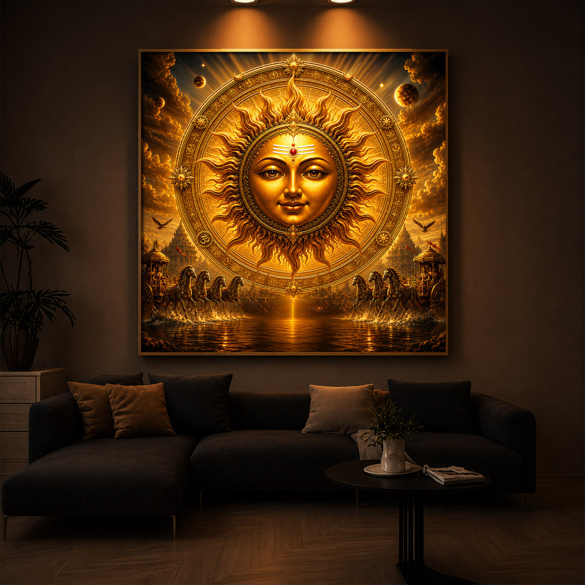 Divine Surya Dev Modern Luxury Backlight Square Wall Art