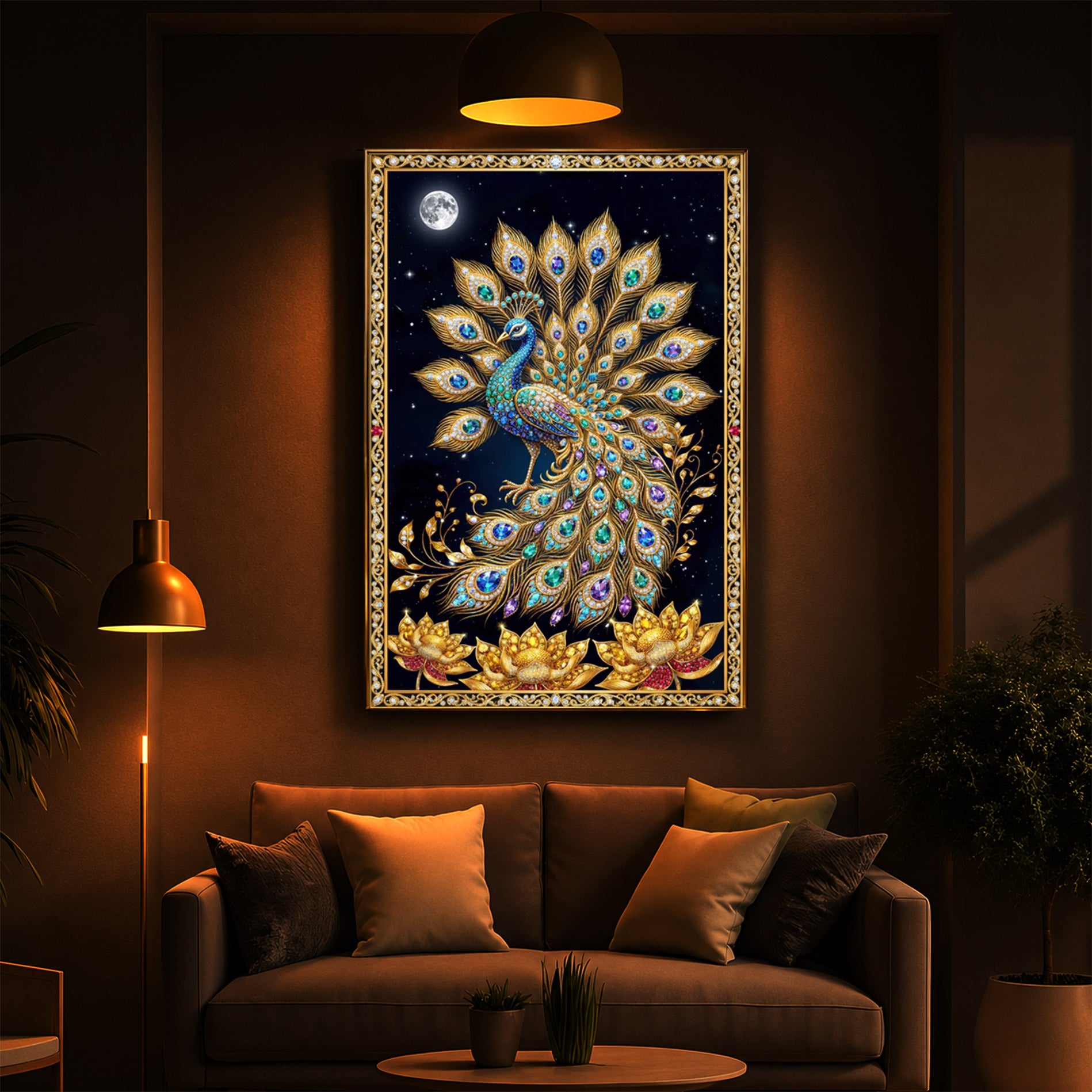 Majestic Vastu Peacock Modern Luxury Backlight Vertical Wall Art