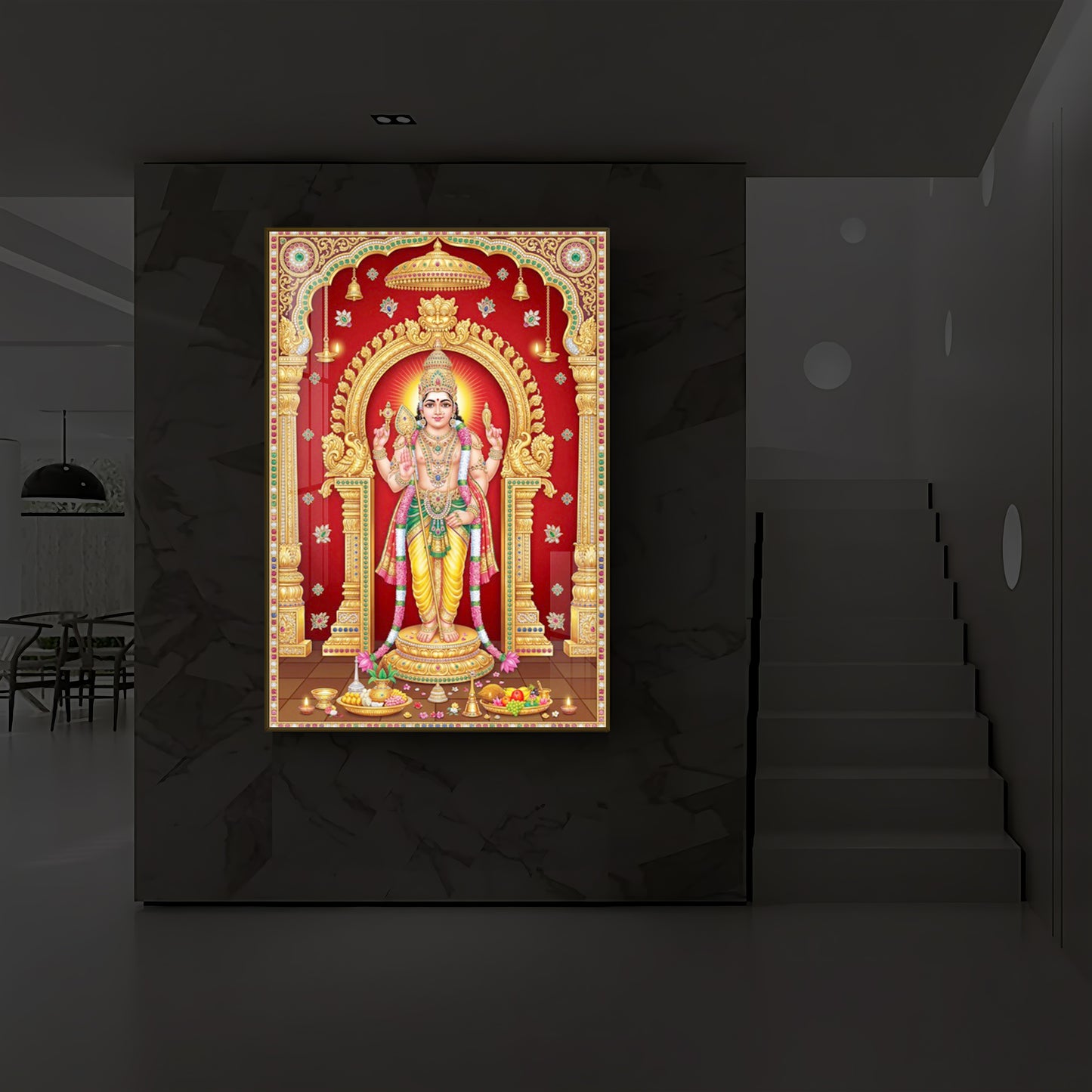 Son of Shiva Lord Murugan Modern Luxury Backlight Vertical Wall Art