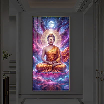 Lord Buddha Modern Luxury Backlight Vertical Wall Art