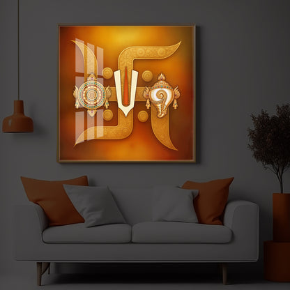 Hindu Symbols of Swastik Modern Luxury Backlight Square Wall Art