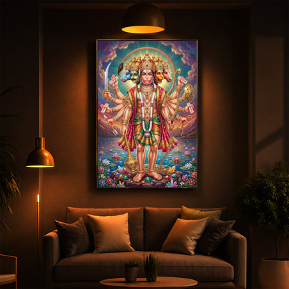Spiritual Panchamukhi Hanuman Modern Luxury Backlight Vertical Wall Art