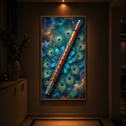 Flute With Peacock Feather Modern Luxury Backlight Vertical Wall Art