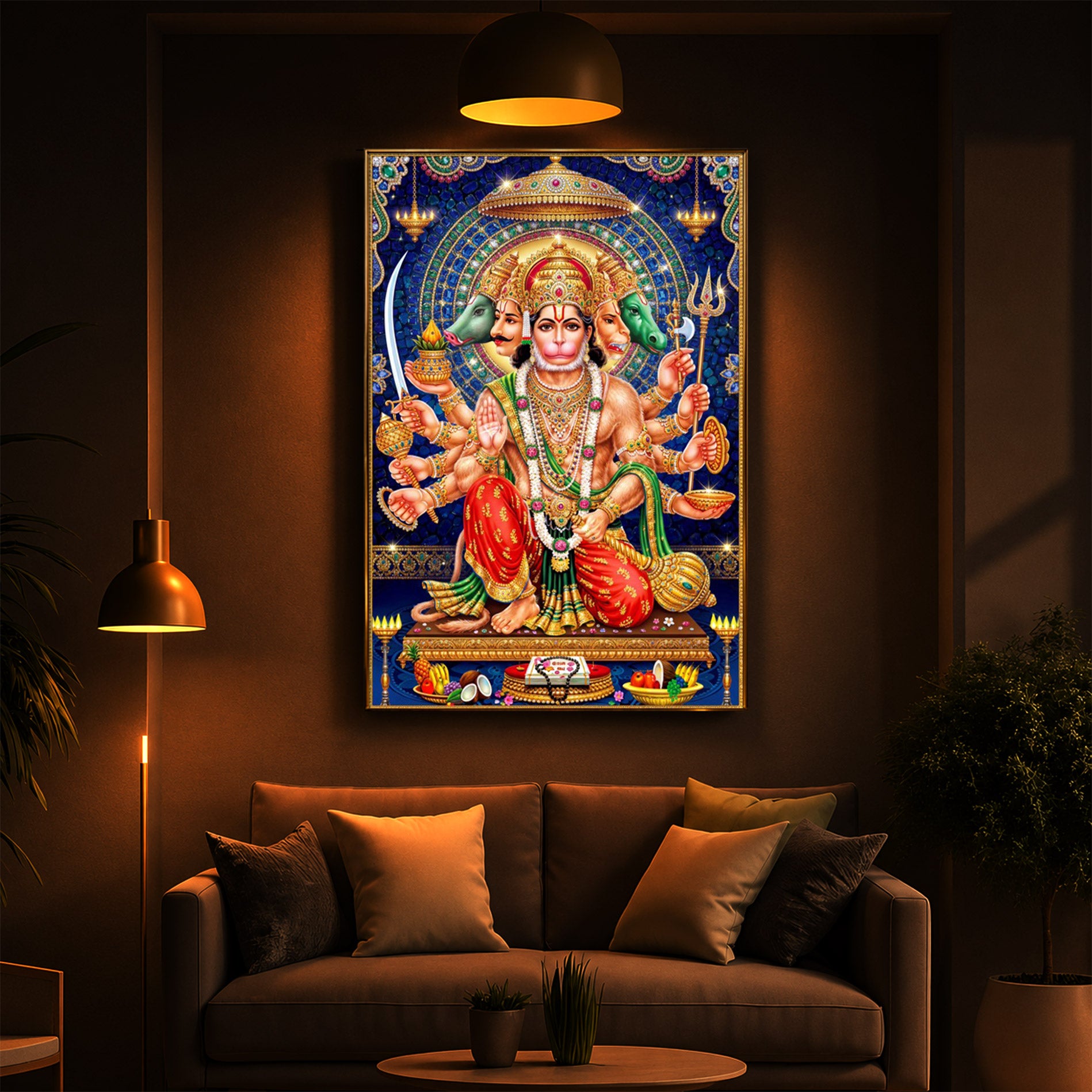 Panchamukhi Hanuman Ji Modern Luxury Backlight Vertical Wall Art