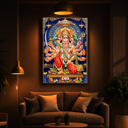 Panchamukhi Hanuman Ji Modern Luxury Backlight Vertical Wall Art