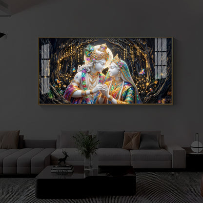 Spiritual Moonlight Radha Krishna Modern Luxury Backlight Horizontal Wall Art