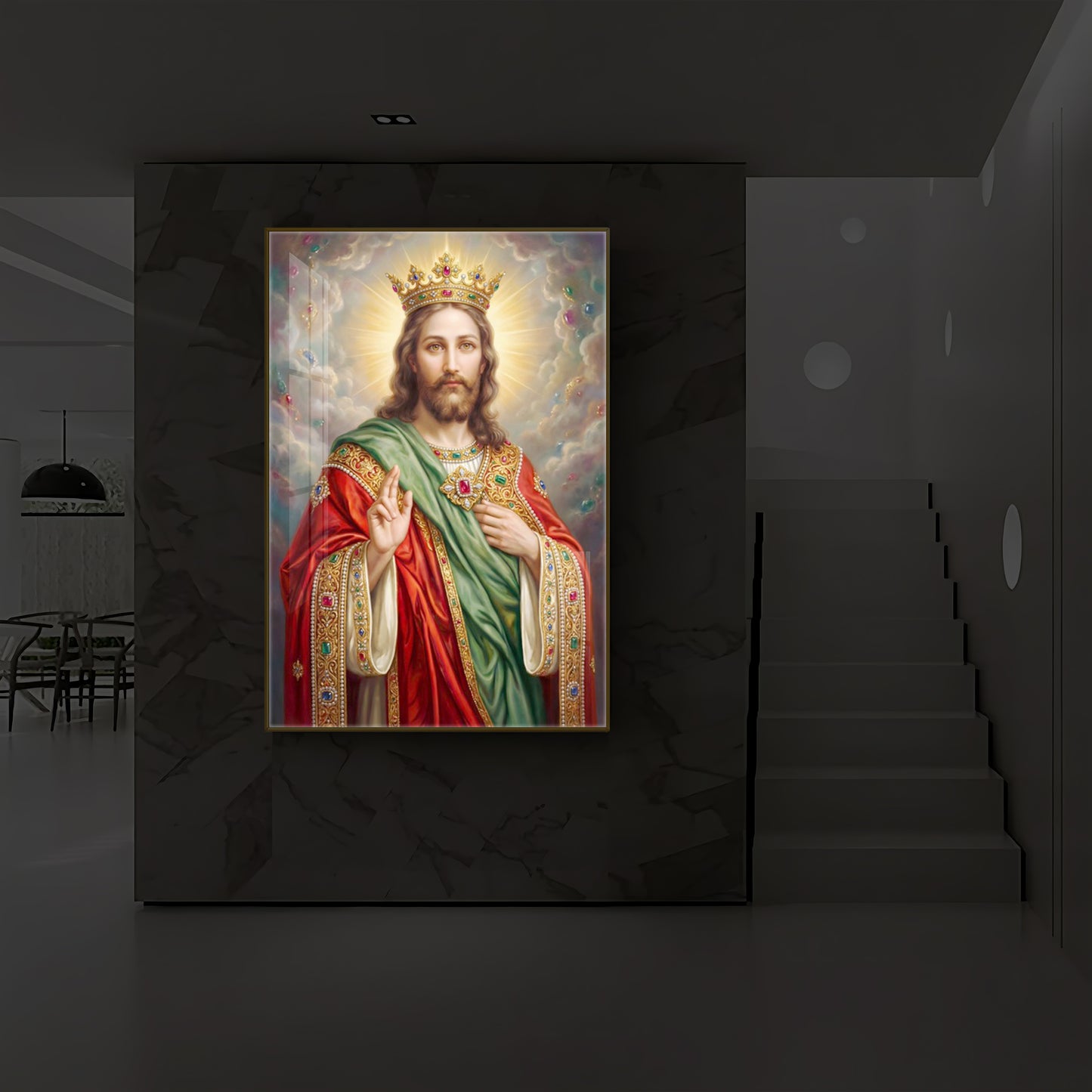 Christ The King Jesus Modern Luxury Backlight Vertical Wall Art