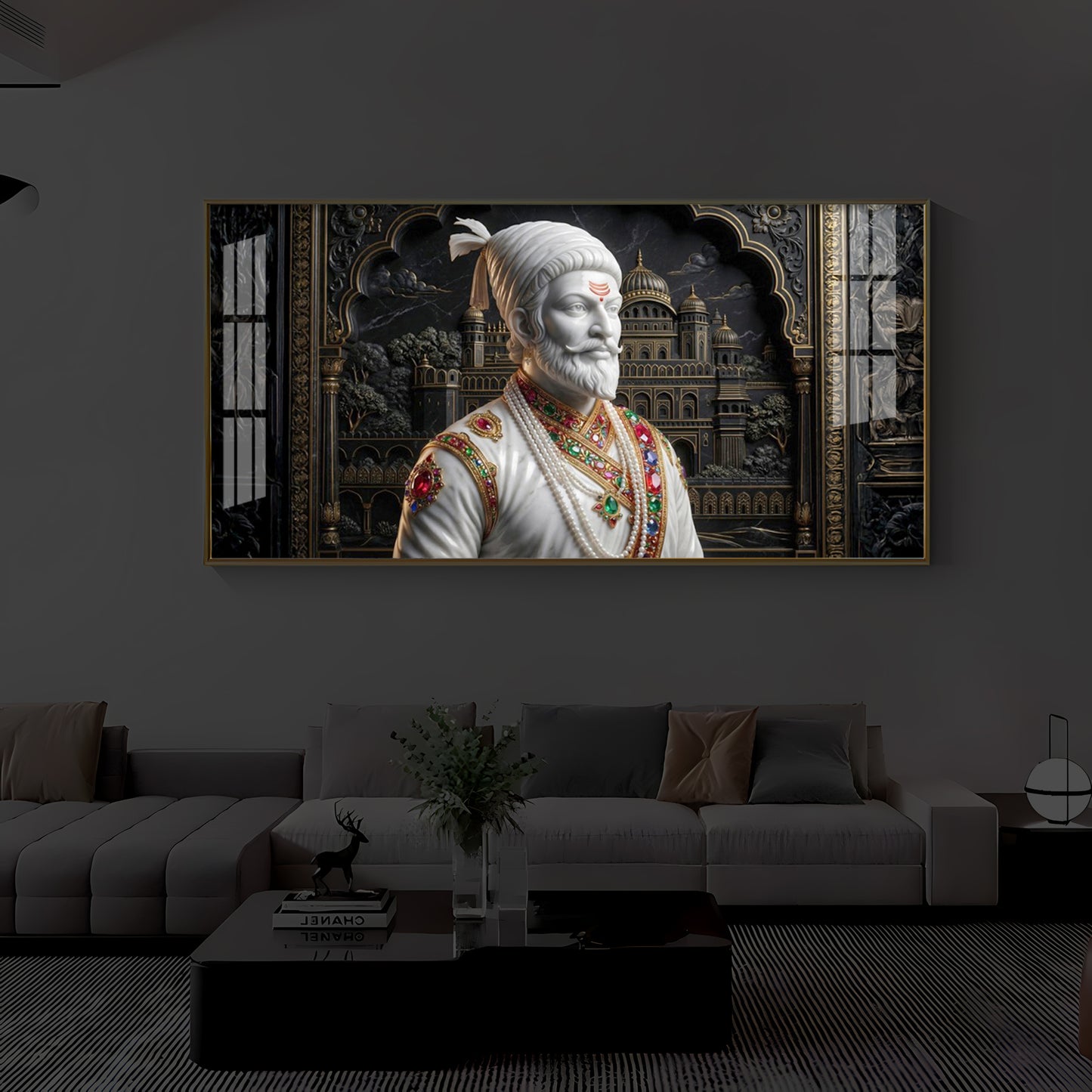 Veer Chhatrapati Shivaji Maharaj Modern Luxury Backlight Horizontal Wall Art