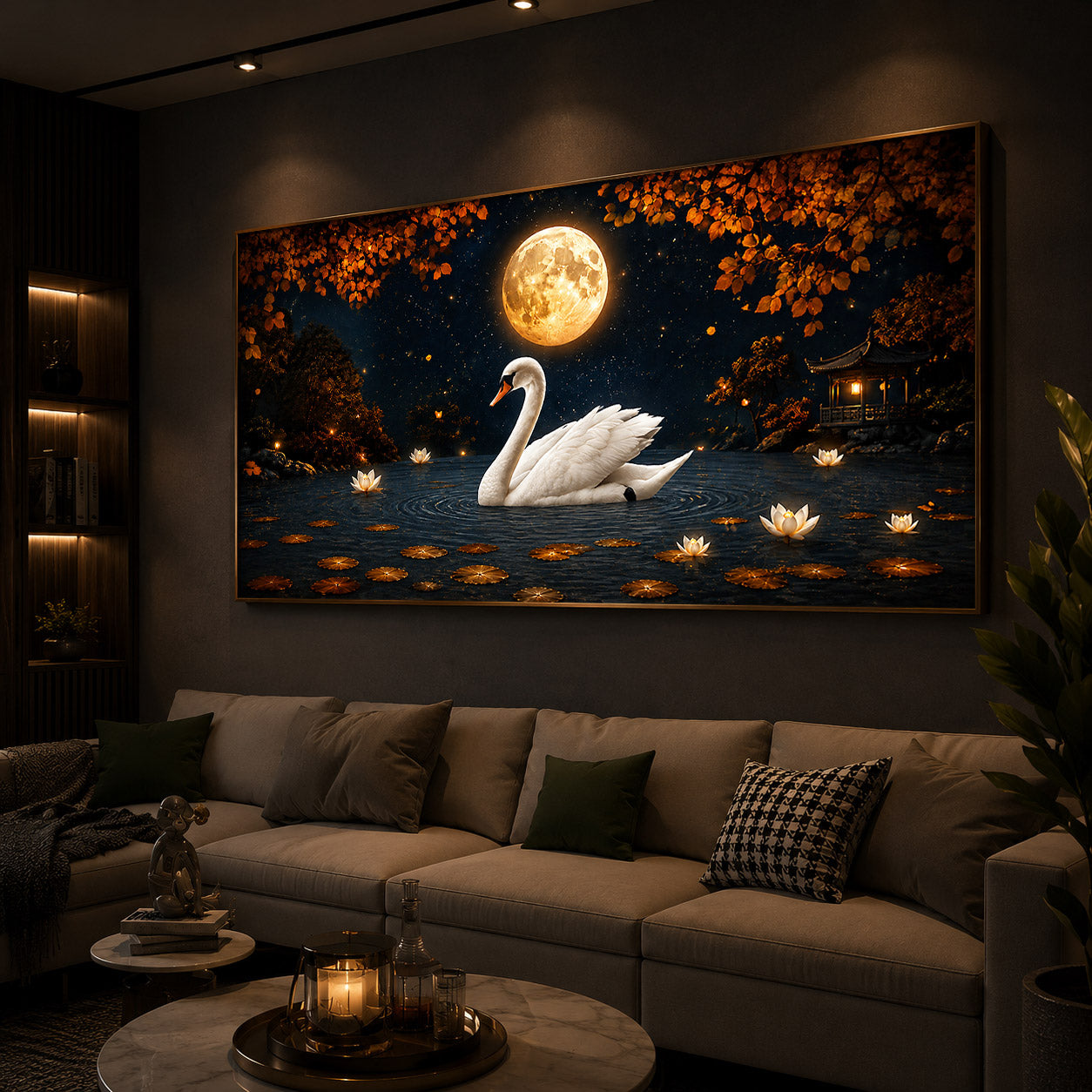 White Swan Modern Luxury Backlight Horizontal Wall Art