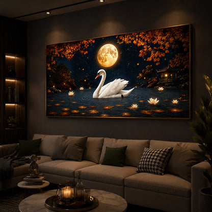 White Swan Modern Luxury Backlight Horizontal Wall Art